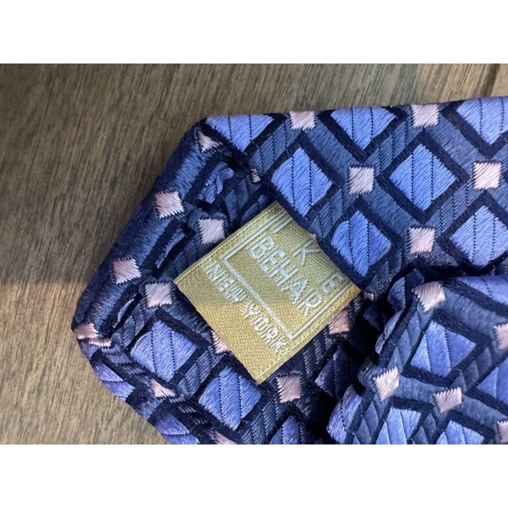Ike Behar Tie Mens One‎ Size Blue Geometric Woven Classic Dress Necktie